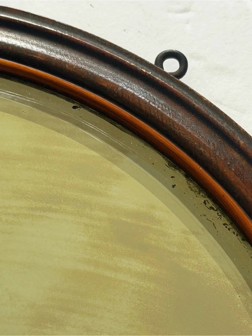 Vintage Round Wall Mirror with Dark Wood Frame 11 1/4”